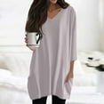 thumbnail image 2 of Summer Tops, 3/4 Sleeve Casual Tshirt V Neck Loose Fit Tops With Pockets Trendy For Women 2025 Gym Tops Blouses Dressy Casual Top Black Crop Boho Tops Denim Shirt Tops (M, Light Gray) ZMTing, 2 of 4