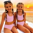 thumbnail image 5 of CCRFTGI Swimsuits for Child Girls Size 7 Two Piece Sets Swim Vacation Bathing Suits Beach Holiday Striped Bikini Set Cute Summer Girls Clothes Swim Suit Kids Bikini Hot Pink 2-3 Years, 5 of 9