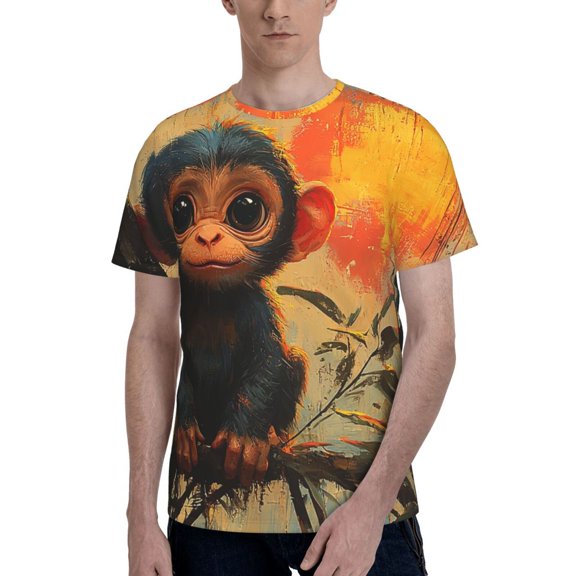 Men's 3D Graphic T Shirts Casual Short Sleeve Tee Top, Cute Monkey Retro