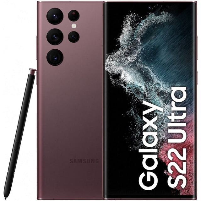 Refurbished Samsung Galaxy S22 Ultra 5G - 128GB – Burgundy – 108MP Quad Rear & 40MP Front Camera - Fully Unlocked Smartphone - Fair Condition
