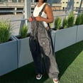 thumbnail image 2 of Womens Oversized Denim Bibs Fashion Streetwear Adjustable Strap Baggy Wide Leg Cargo Overalls Jumpsuits for Ladies (XL, Gray), 2 of 6