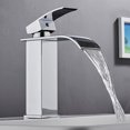 thumbnail image 2 of Grifo de cascada para lavabo, boca ancha, acero inoxidable, tratamiento de espejo, codo cuadrado debajo del mostrador, grifo para lavabo de encimera., 2 of 3