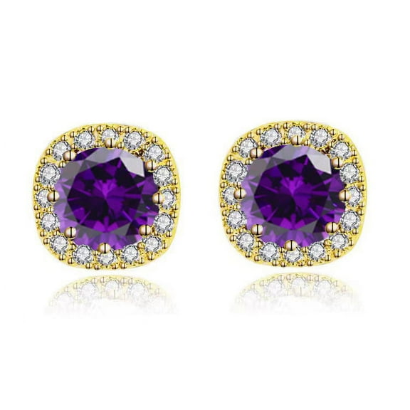 Paris Jewelry 14k Yellow Gold 4Ct Round Created Tanzanite Halo Stud Earrings Plated