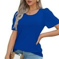 thumbnail image 5 of Blue XXL WIZUTIZ Womens Blouse Holiday Saving Cotton Soft Casual Fashion Tee Short Sleeve Flowy Crew Neck T-shirt Plus Size Solid Shirts Comfy Cotton Blend Blouse Tshirt Linen Elegant Ladies Tops Tsh, 5 of 6
