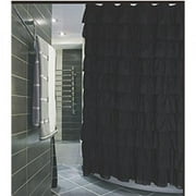 Ruffled Black Fabric Shower Curtain