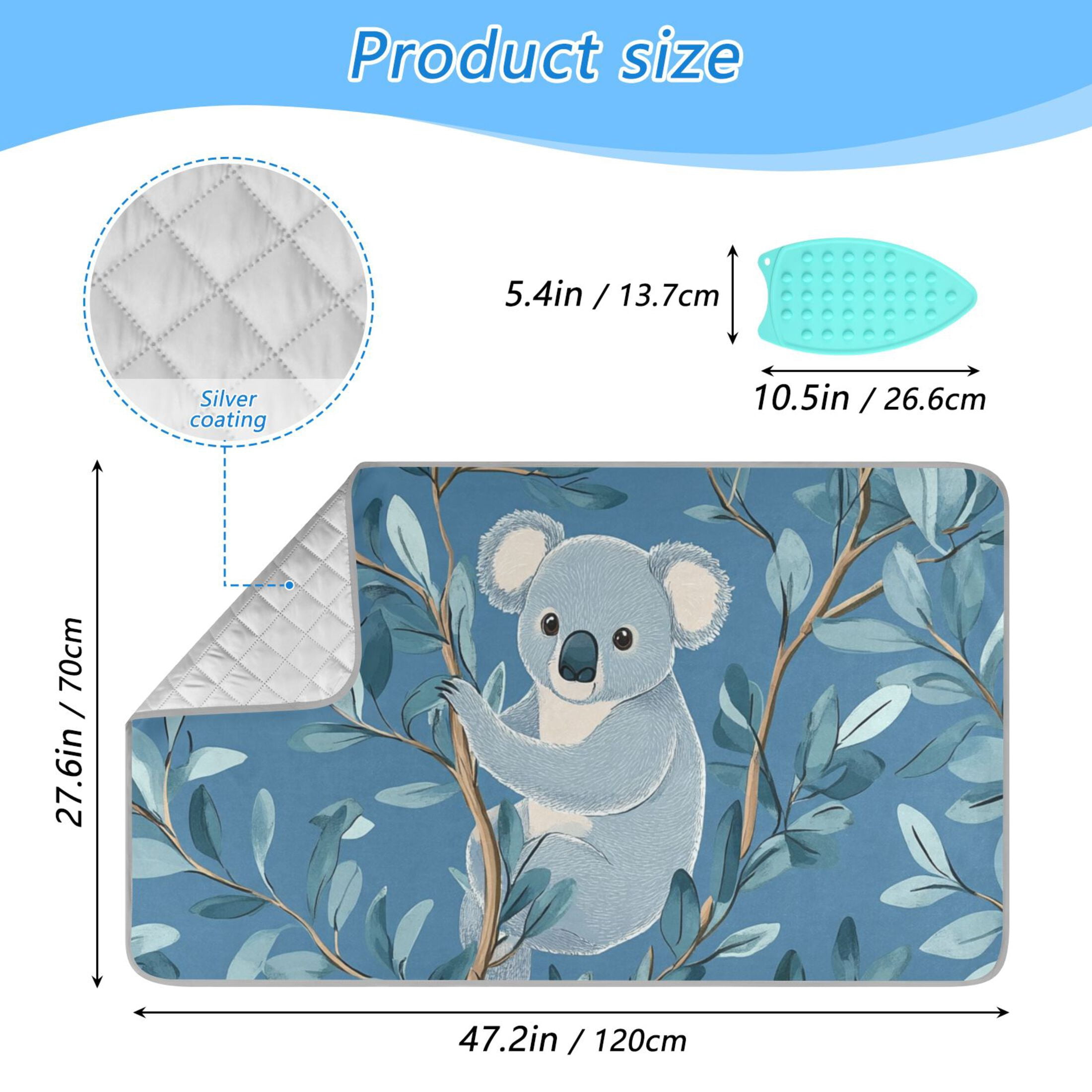 Cute Koala and Eucalyptus Leaves Ironing Mat Blanket Portable Travel Ironing Pad Heat Resistant Pad 47.2" x 27.6”