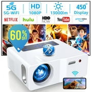 Ailessom Projector, HD 1080P 5G/2.4GHz Wi-Fi, 5.0 Bluetooth, 450" Display Support 4k Home Theater, LCD technology Upgraded 13000LM, Projector for Outdoor Movies