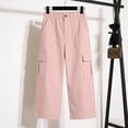 thumbnail image 5 of Cargo Capris for Women Casual Stretch Straight Leg Cargo Pants Loose High Waisted Button Cropped Trouser with Pocket Pink XL, 5 of 7
