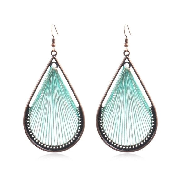 Bohemia Fish Hook Textured Earrings Long Turquoise Teardrop Dangle Drop Earrings Aquamarine Tassel Red Copper E13
