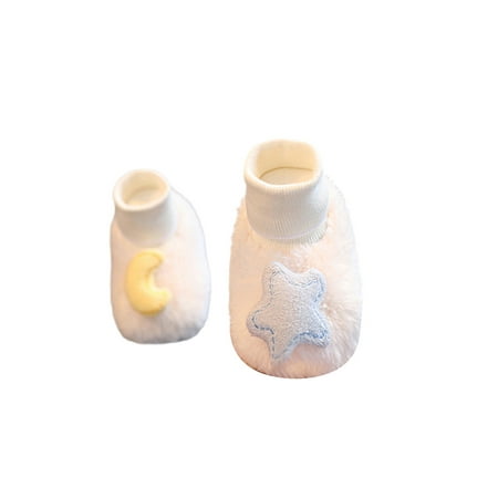 

Daeful Infant Baby Winter Bootie First Walker Sock Slipper Prewalker Fleece Boots Non-slip Warm Booties Walking Ankle Boot White Plush Lining 4C