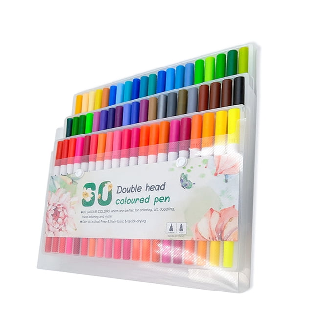 Juego de rotuladores de 60 colores Bolígrafos de colores de doble punta Punta fina