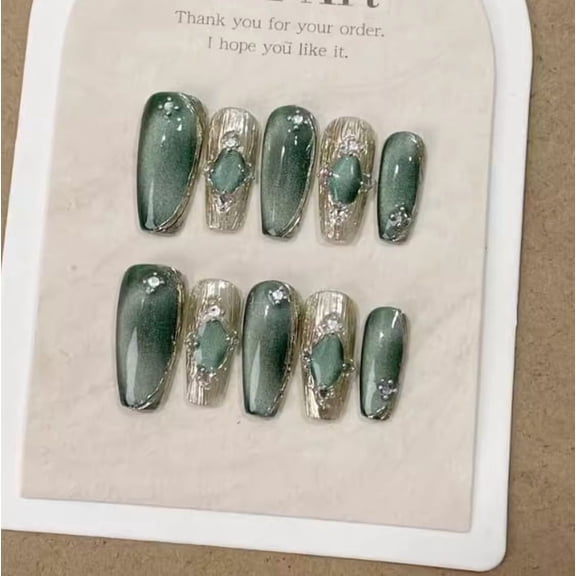 Green Bucheriti Cat's Eye Handmade Wear Manicure