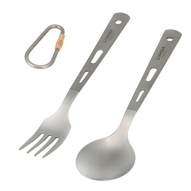 2pcs Titanium Tableware Camping Fork Spoon Ultra Light Outdoor Cutlery
