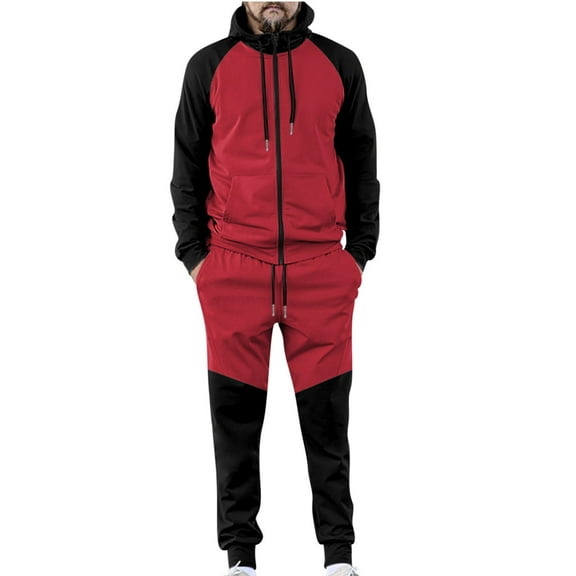 Men's Hooded Sweat Suit 2 Piece Outfits Casual Sports Jogging Tracksuits Set Gym Full Zip Athletic Sweatsuit Red,XL
