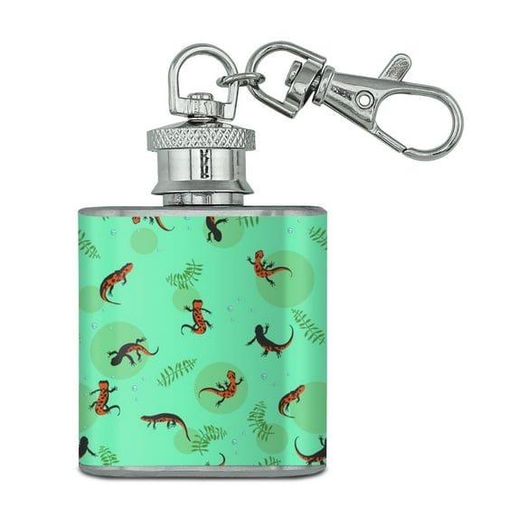 Fire Belly Newts Swimming Pattern Stainless Steel 1oz Mini Flask Key Chain