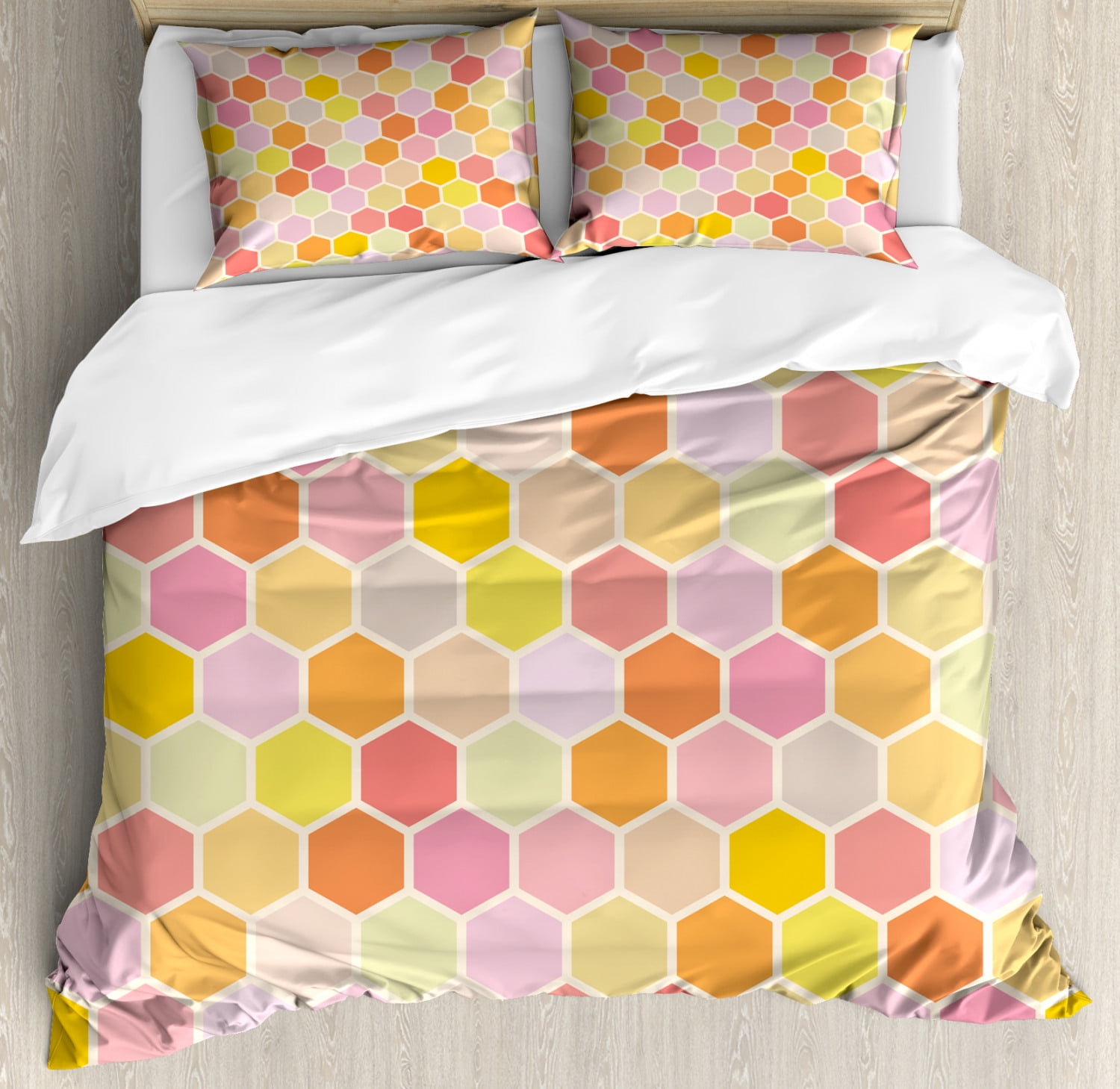 Geometric Duvet Cover Set Queen Size, Hexagon Honeycomb Inspired