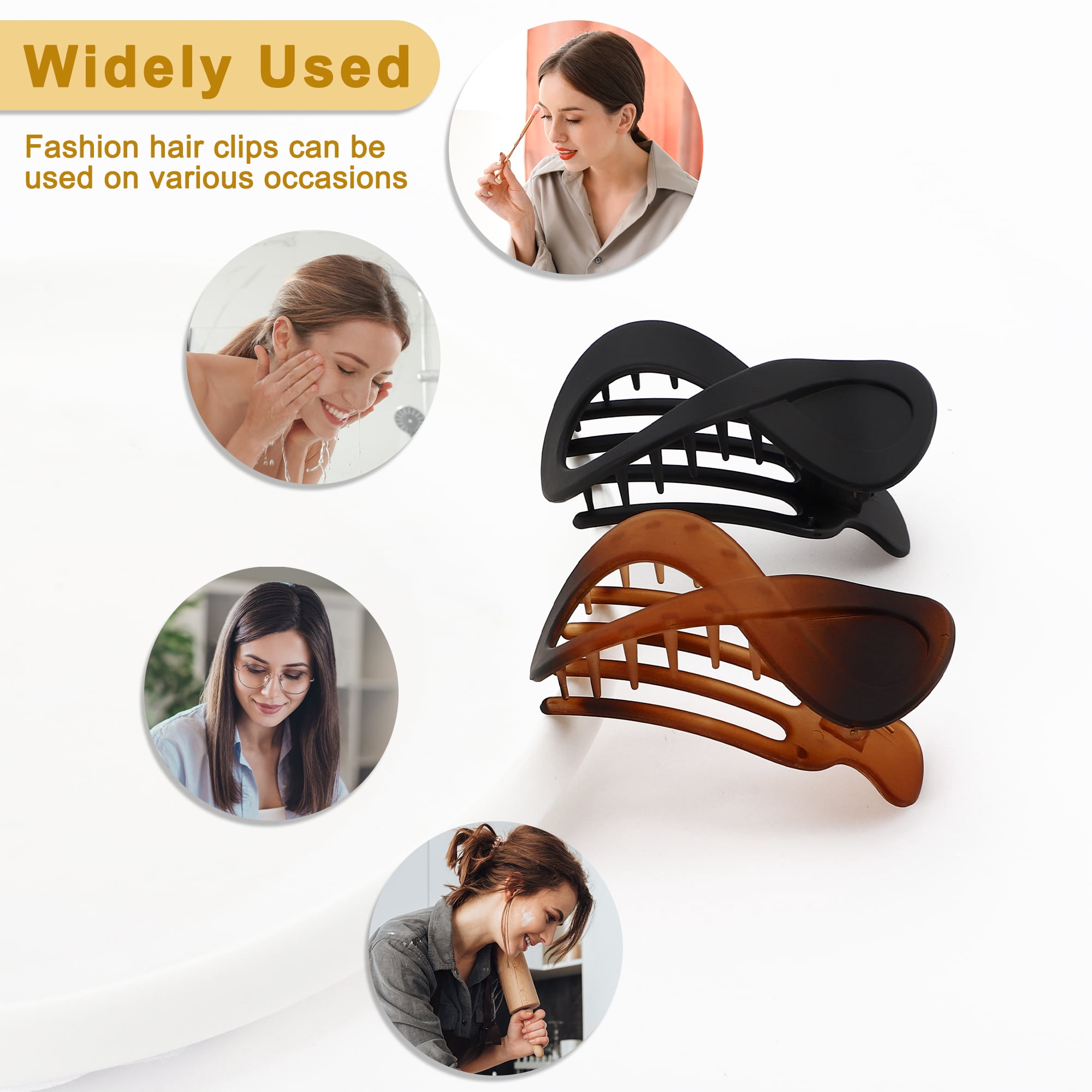 Unique Bargains 2Pcs Flat Hair Clips Flat Claw Clips Thick Hair Amber Black