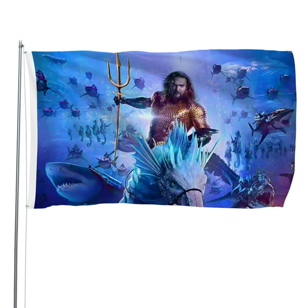 Aquaman Bandera impresa con temática, regalo perfecto para fanáticos, amigos y familiares, y adecuada para actividades al aire libre e interiores, decoraciones de fiesta. 90 cm × 150 cm.