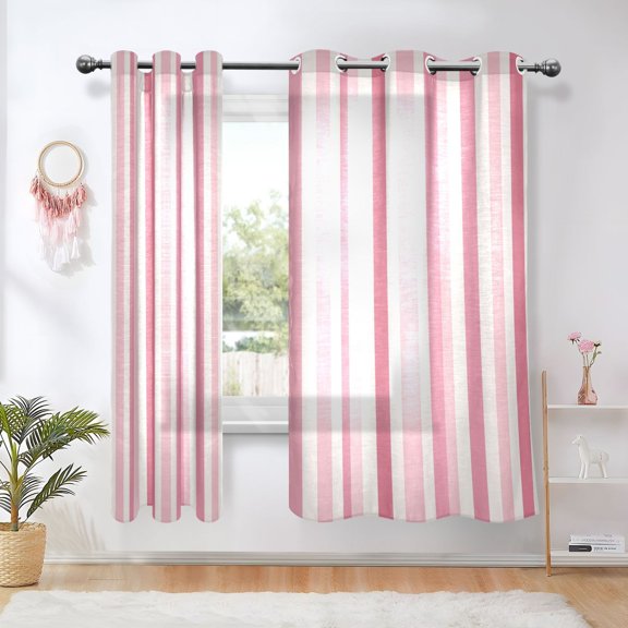 Sheer Curtains Grommet Drapes Window Treatments Light Filtering for Bedroom Living Room 2 Panels 42" x 63" Pink Striped