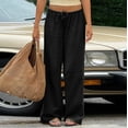 thumbnail image 6 of WULMLEO Cotton Linen Wide Leg Pants for Women Flowy Summer Beach Palazzo Bottoms Elastic Waist Vacation Travel Trousers with Pockets Black S, 6 of 8