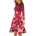 thumbnail image 2 of Renewold Pink Heart Graphic Women Long Sleeve Dresses Plus Size L Fall Winter Outdoor Play Tour Dresses Valentine's Day Elastic Waist Swing A-Line Dress, 2 of 7