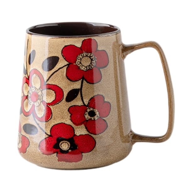 Taza de café de cerámica, taza de cerámica, grande, esmaltada creativa para beber con asa grande Caqui