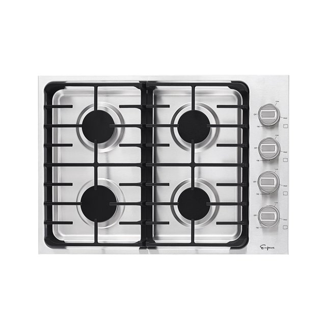 Plaque de Cuisson à Gaz 30 Po en Acier Inoxydable avec 4 Brûleurs Incluant des Brûleurs Électriques