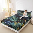 thumbnail image 4 of Feelyou Kawaii Cartoon Dinosaur Bed Sheets, Jungle Leaf Botanical King Sheets, Cute Animal Theme Sheet Set, Lightweight Room Decor, 4pcs, 4 of 7