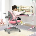 thumbnail image 4 of Gymax Enfants Table de Dessin Réglable en Hauteur Bureau d'Étude et Chaise W / Étagère Rose, 4 of 10