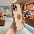 thumbnail image 4 of Dteck Case for iPhone 12 Pro with Ring Holder, Luxury Shiny Electroplated Plating Rose Gold Edge 360° Rotatable Magnetic Stand Cover, Soft Rubber Protective Phone Case for iPhone 12 Pro,Pink, 4 of 8