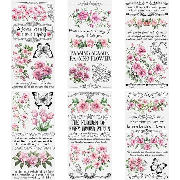 Rub on Transfers for Crafts, 6 Sheets Vintage Flower Furniture Transfers Rub On Home Decor for Wood DIY Paper Home Decor
