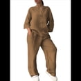 thumbnail image 1 of Conjunto de 2 Piezas de y Algodón para Mujer, con Cuello en V, Camisa de Larga Abotonada y Pantalón con Bolsillos Caqui L, 1 of 7