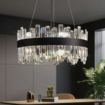 HOOMEDELIER 20" Modern K9 Crystal Chandelier Black Dimmable Pendant Light Fixture for Dining Room Living Room and Kitchen Island
