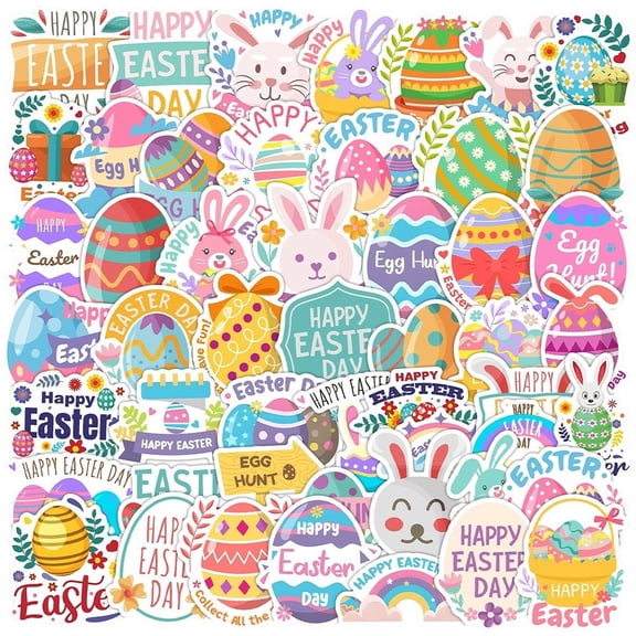 Jiibva 50PCS Easter Graffiti Stickers - Waterproof Bunny Egg Stickers Easter Holiday Sticker For Scrapbook Luggage Water Cup & Computer DIY Crafts