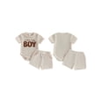 thumbnail image 2 of Loicainy Infant Baby Boy Summer Outfits 3 6 12 18 Month Letter Embroidered Crew Neck Short Sleeve Romper and Shorts 2 Pcs Clothes Set, 2 of 9
