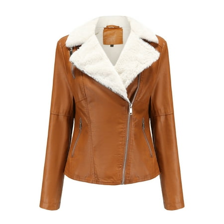 

CEHVOM Womens Warm Long Sleeve Jacket Slim Winter Parkas Leather Coats