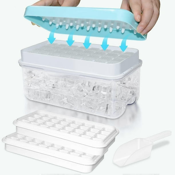 Ice Cube Trays, Food Grade Ice Cube Molds with Lids, Release All Ice Cubes in One Second, BPA Free, 64 Ice Cube Trays (Blue Ice Cube Trays with Lids)