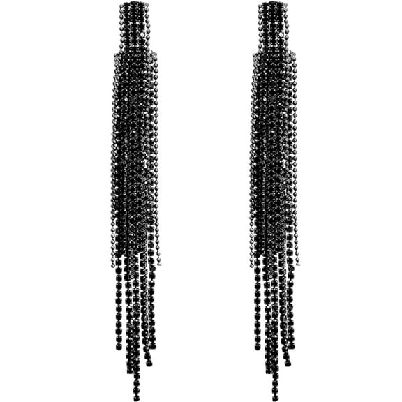 Luxshiny 1 Pair Statement Earrings for Women Long Earring Rhinestone Decoration in Black