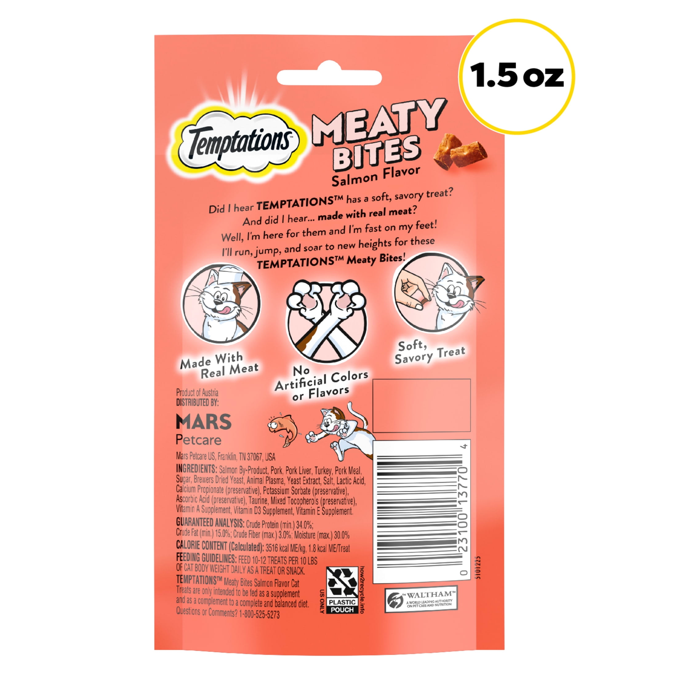 Temptations Meaty Bites Salmon Flavor Topper & Soft Treat for Cat, 1.5 oz (7 Count)