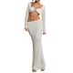 thumbnail image 1 of VISgogo - Conjunto de 2 piezas para discoteca para mujer, tops cortos de manga larga hueca + falda larga de punto blanca VISgogo  moda, 1 of 7