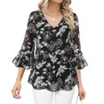 thumbnail image 1 of Blusa Bebonnie para mujer con volantes, manga 3/4, cuello en V, doble capa, 1 of 6