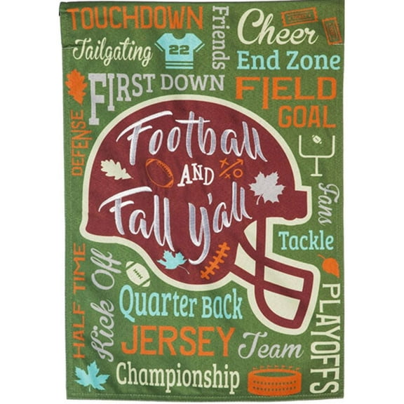 Evergreen Linen Garden Flag - Fall Football Word Collage