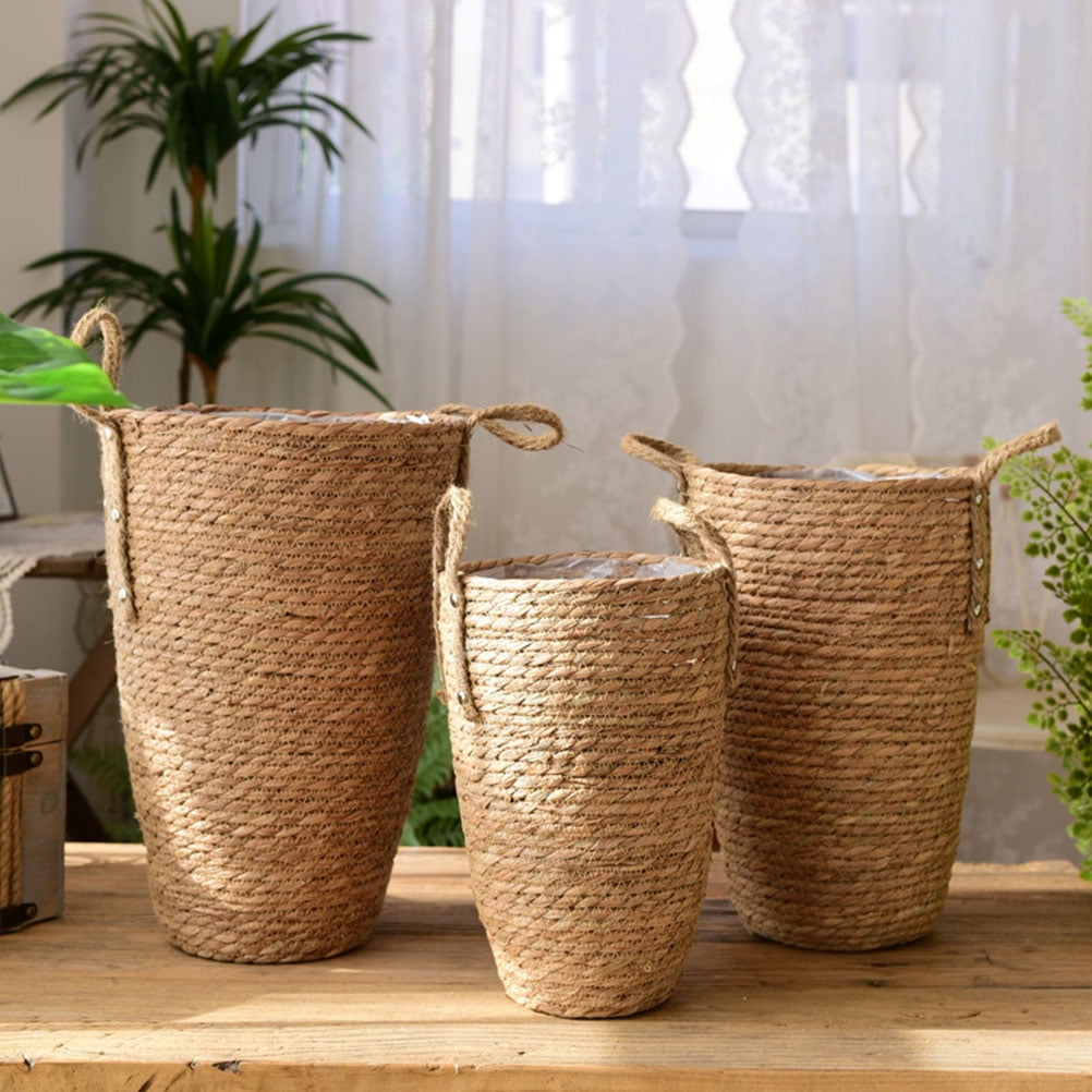 Handwoven Grass Flower Basket Wicker Plant Pot Hanging Outdoor Vase Decorative Planter for