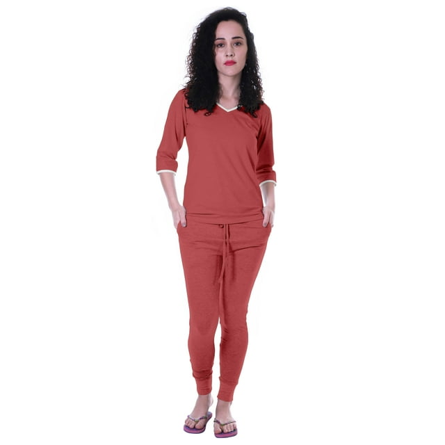 Moomaya Ensemble de Nuit Uni pour Femmes avec Pyjama en Coton Tenue de Nuit 2 Pcs Chemises de Nuit