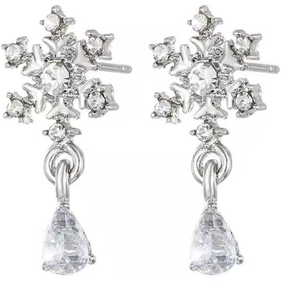 Snowflake Dangle Earrings for Women Sparkly White CZ Hypoallergenic Cubic Zirconia Delicate Dangling Drop Christmas Winter Studs Xmas Wedding Festive Jewelry Gifts for Daughter