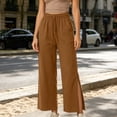 thumbnail image 2 of Levmjia Women's High Waisted Wide Leg Pants with Drawstring Side Pockets Front Slit Flowy Pants Casual Yoga Lounge Trousers for Summer, 2 of 6