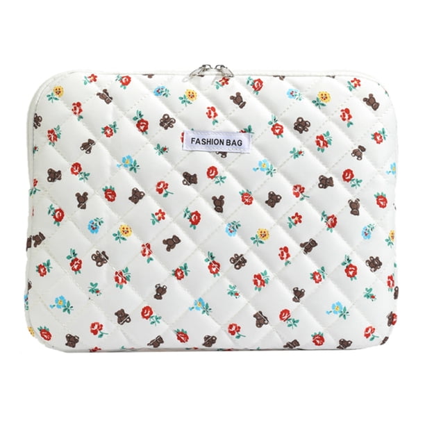 Puffy Laptop Sleeve Coreano Lindo Oso Patrón IPad Tableta Forro Terciopelo Nuevo 13 Pulgadas 15 (2) Blanco