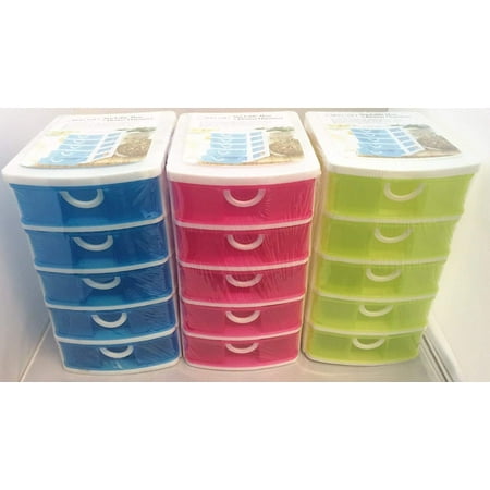 Corp Summer Storage Set of 3 (Green,Blue,Red) All For You Durable Plastic Mini Desktop Drawer Containers Sundries Case Small Objects Storage Box (5 Layers) ()
