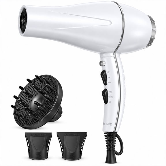 NEXPURE Salon Hair Dryer, 1875W Ionic Blow Dryer with Diffuser and Concentrator, Fast Drying Low Noise, 3 Heat & 2 Speed Settings, White