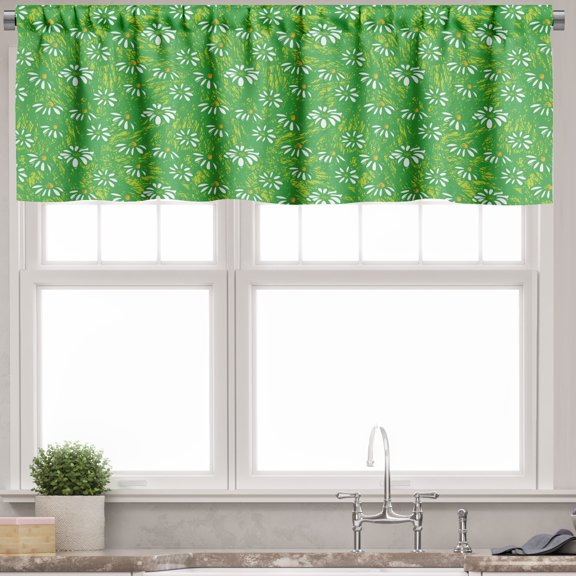 Ambesonne Floral Valance Pack of 2, Scribbled Blooming Daisies, 54"X12", Yellow Green Yellow